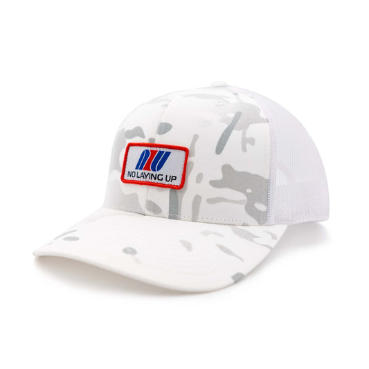 NLU Airline Trucker Hat | White Multicam w/ Red, White, Blue patch