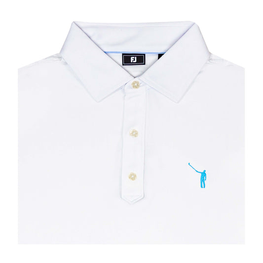 NLU x FJ Solid Lisle Polo | White w/ Sky Blue Wayward (Traditional Fit)