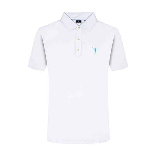 NLU x FJ Solid Lisle Polo | White w/ Sky Blue Wayward (Traditional Fit)