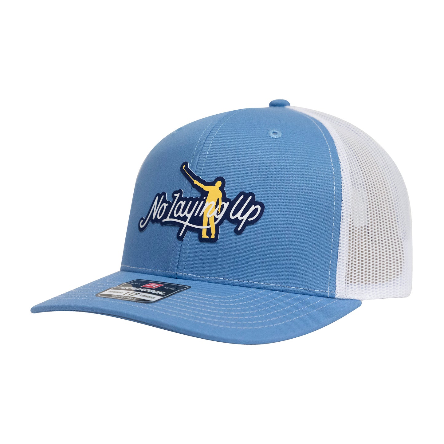 No Laying Up Logo Lock Up Trucker Hat | Light Blue/White w/ Navy/Yellow Silicone Patch