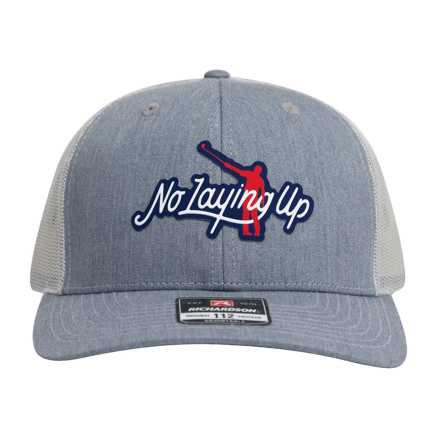No Laying Up Logo Lock Up Trucker Hat | Grey Two-Tone w/ Red/White/Blue Silicone Patch