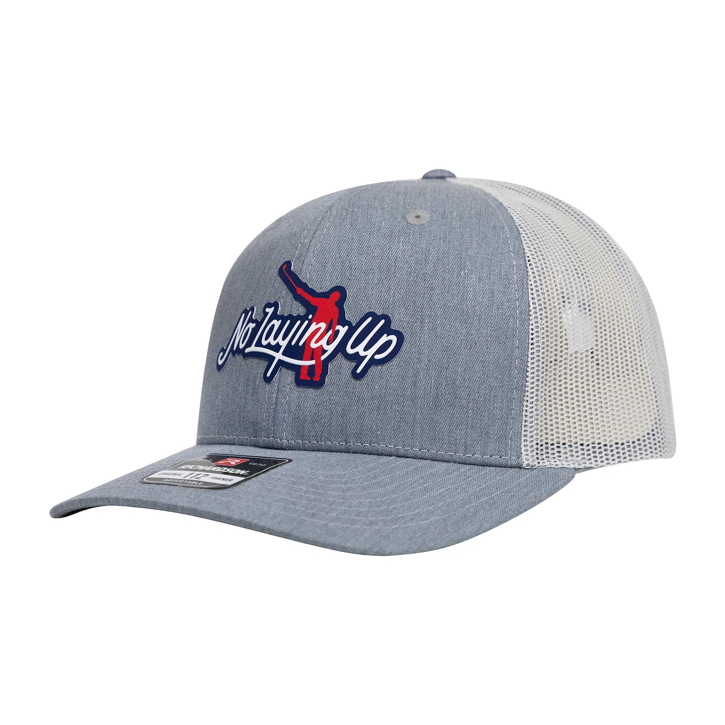 No Laying Up Logo Lock Up Trucker Hat | Grey Two-Tone w/ Red/White/Blue Silicone Patch