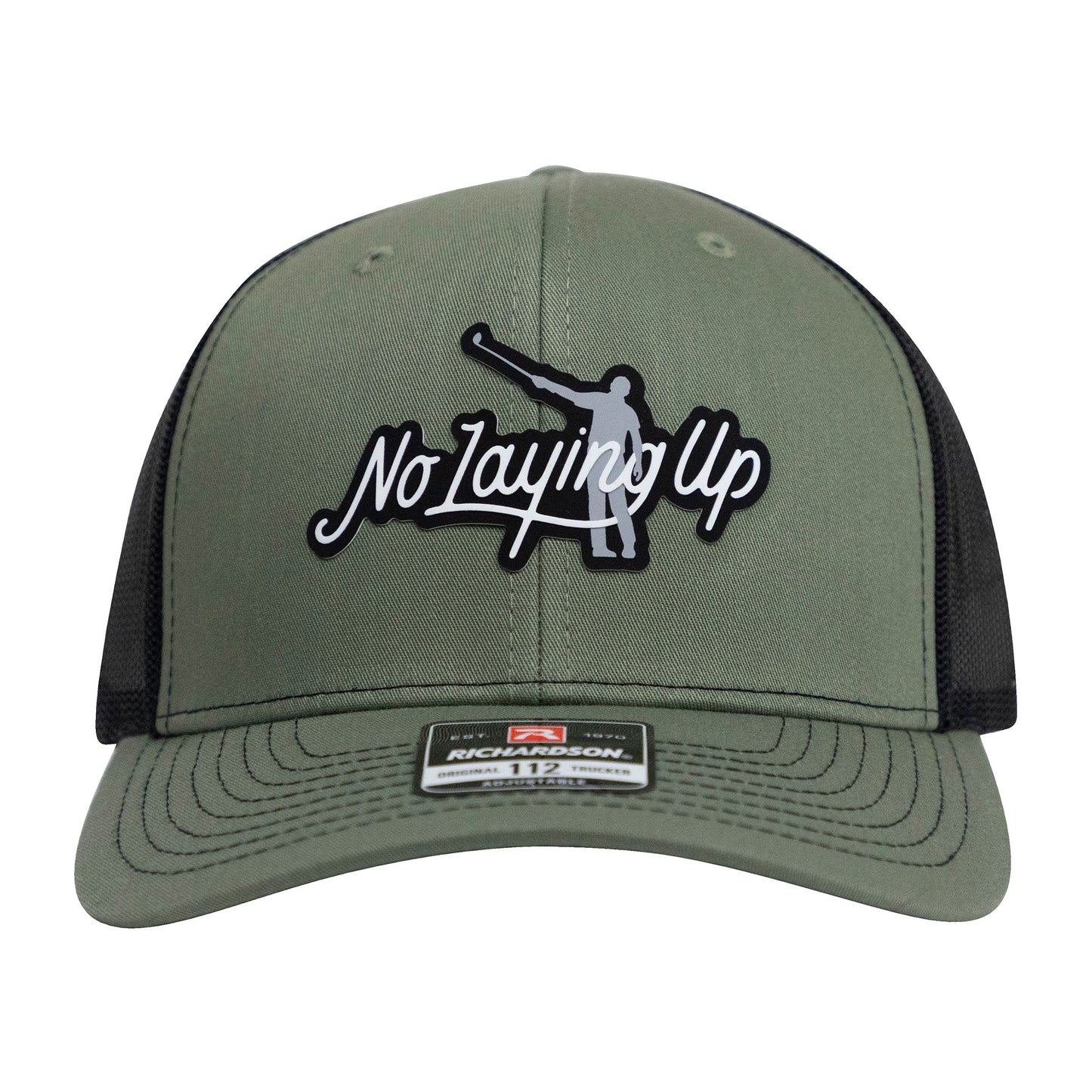 No Laying Up Logo Lock Up Trucker Hat | Loden/Black w/ Grey/Black Silicone Patch