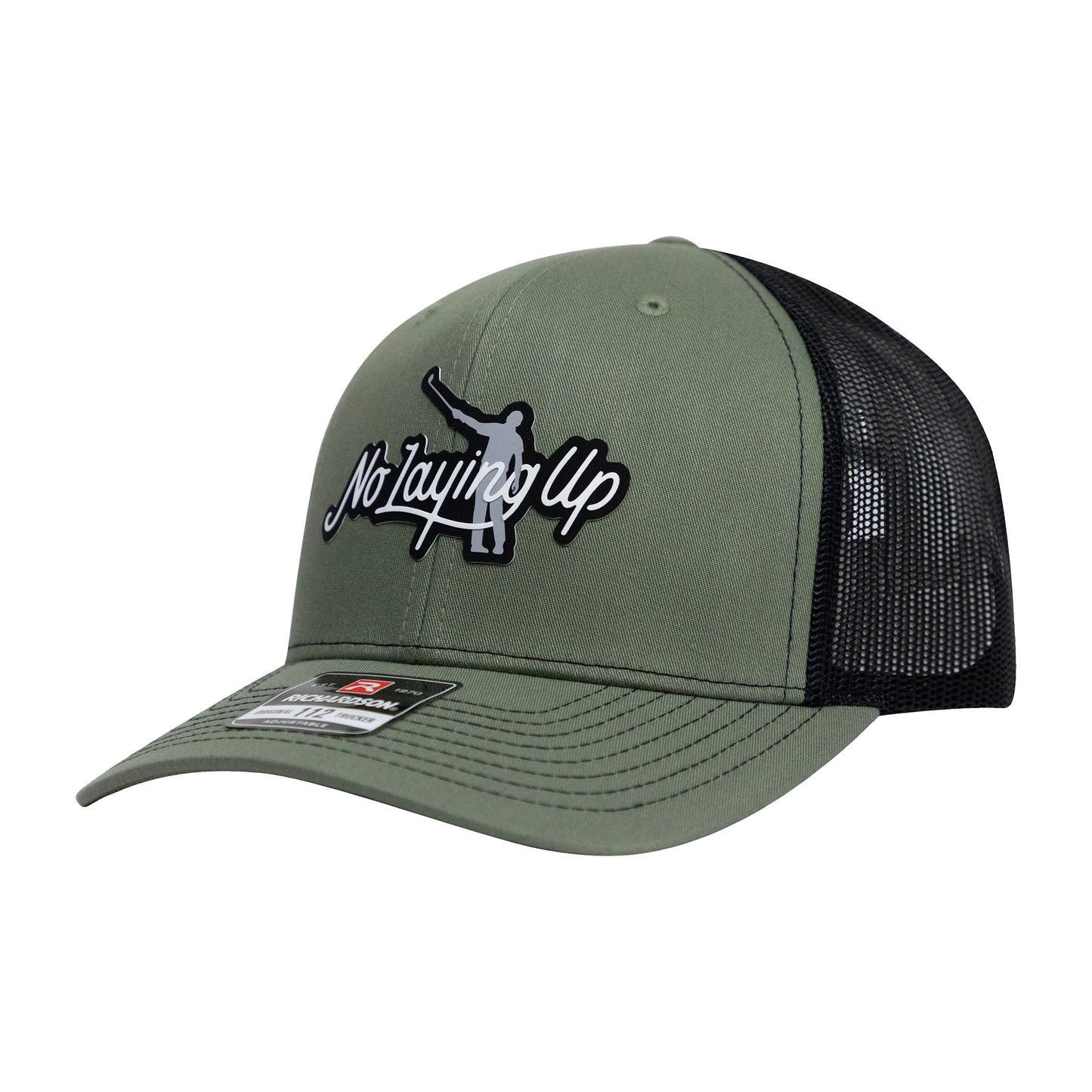 No Laying Up Logo Lock Up Trucker Hat | Loden/Black w/ Grey/Black Silicone Patch