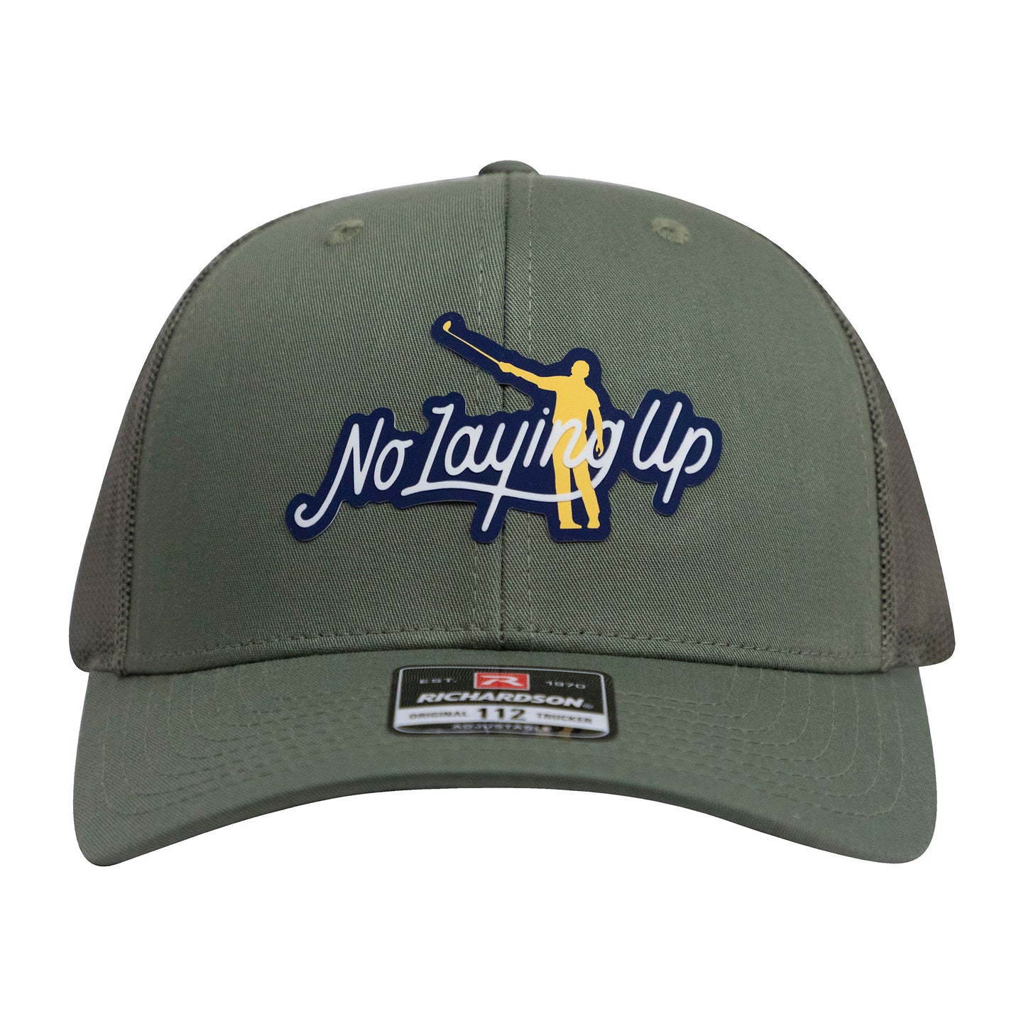 No Laying Up Logo Lock Up Trucker Hat | Loden Green w/ Navy/Yellow Silicone Patch