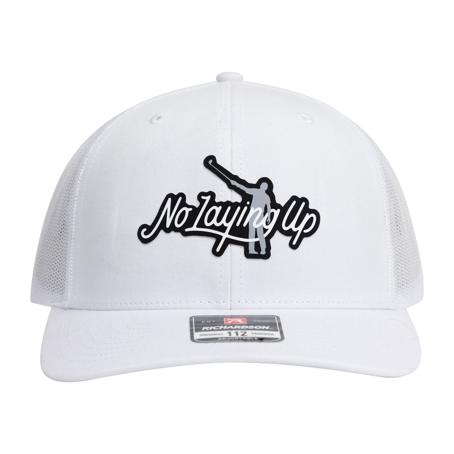 No Laying Up Logo Lock Up Trucker Hat | White w/ Grey/Black Silicone Patch