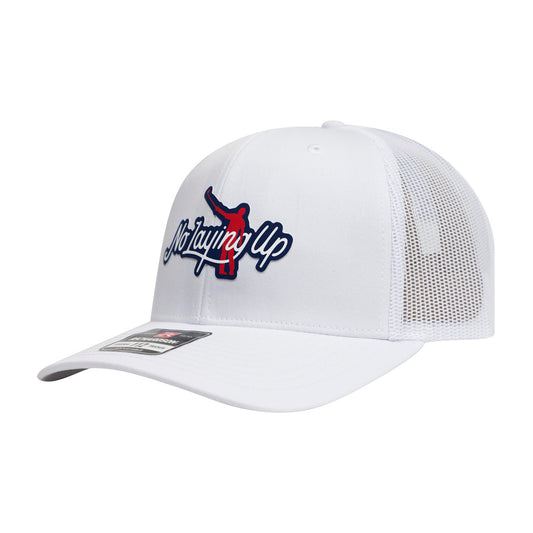 No Laying Up Logo Lock Up Trucker Hat | White w/ Red/White/Blue Silicone Patch