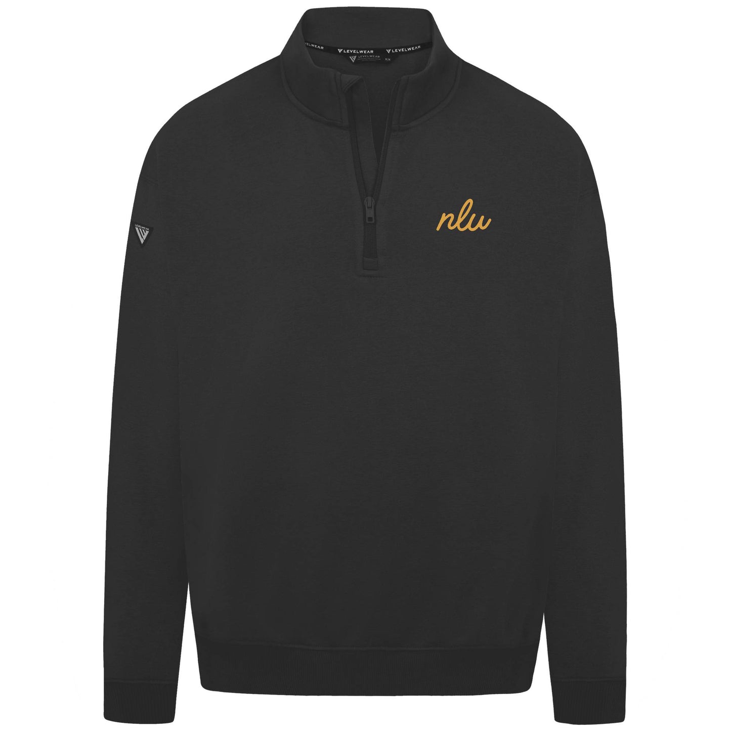 NLU x Levelwear Murray Fleece Quarterzip | Black w/ Mustard Script