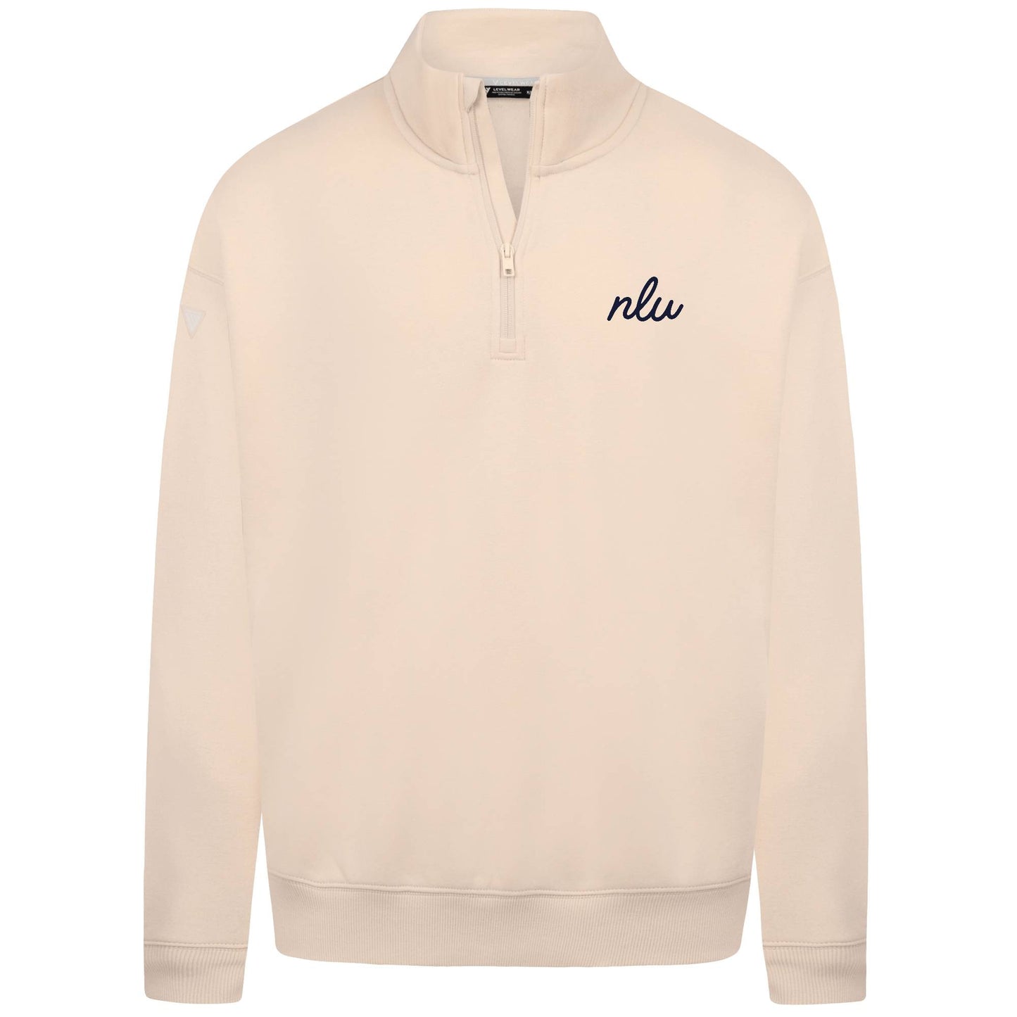 NLU x Levelwear Murray Fleece Quarterzip | Sand w/ Navy Script
