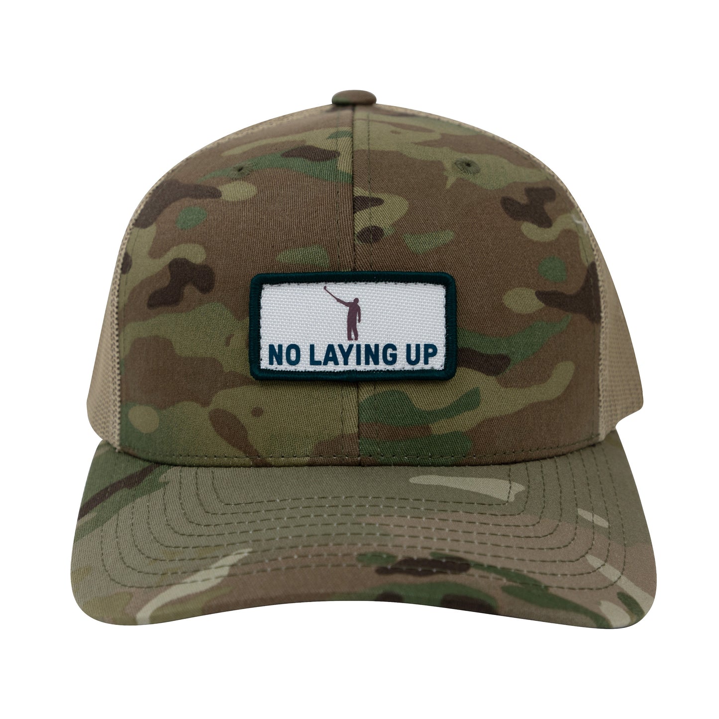 No Laying Up Wayward Patch Trucker Hat | Khaki Camo w/ White, Teal, & Rust Patch