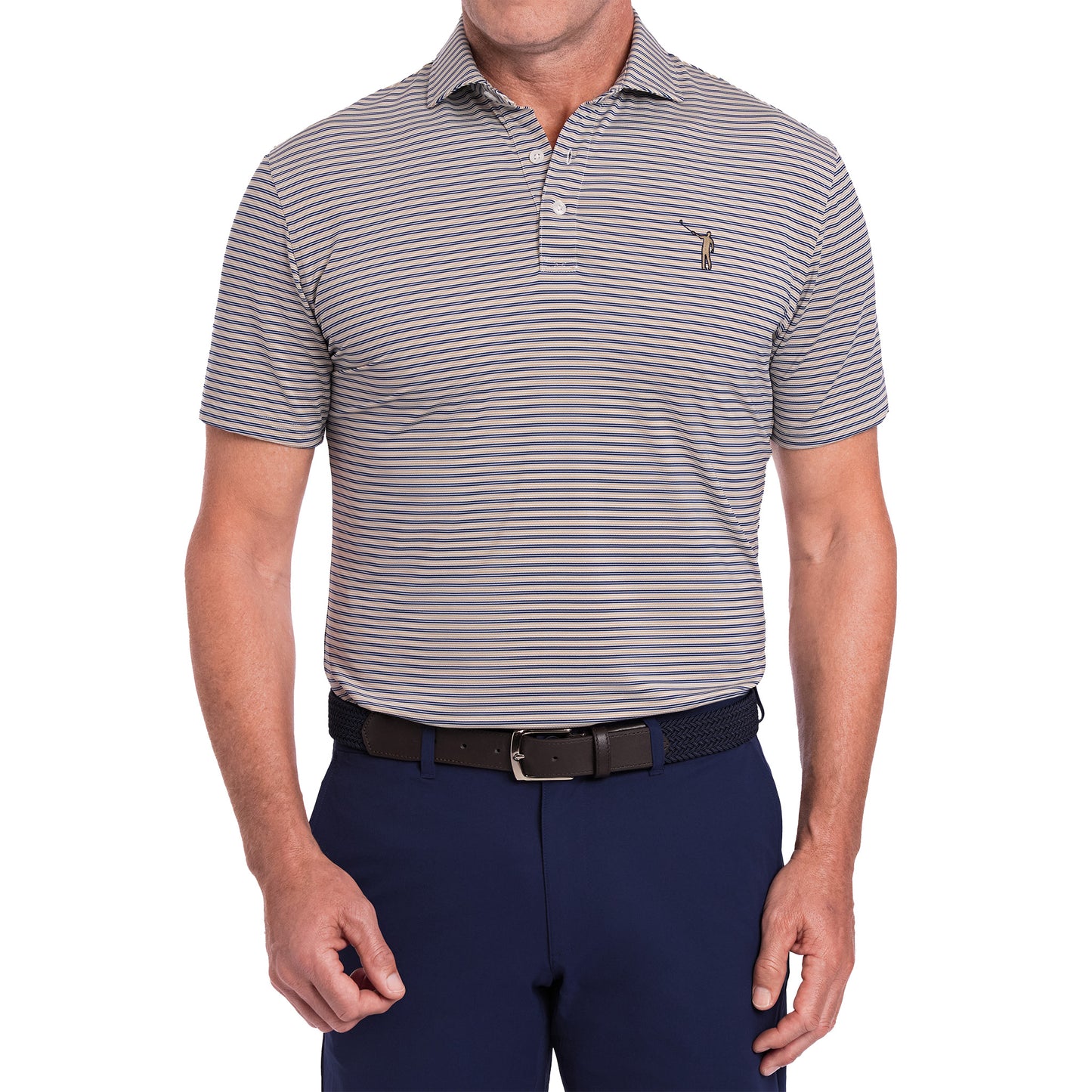 NLU x H&B Russell Perforated Performance Polo | Dune & Navy