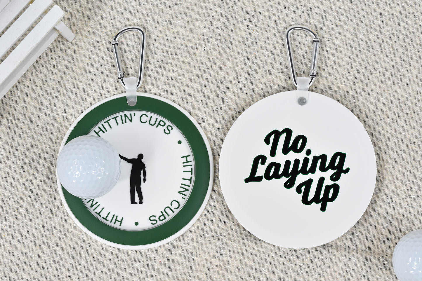 NLU "Hittin' Cups" Putting Disc Bag Tag | Green, Black, & White