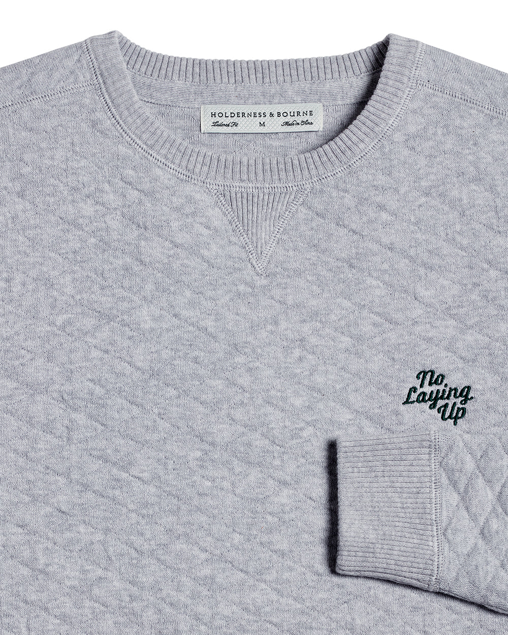 NLU + H&B Diamond Knit Sweater | Grey w/ Retro Script