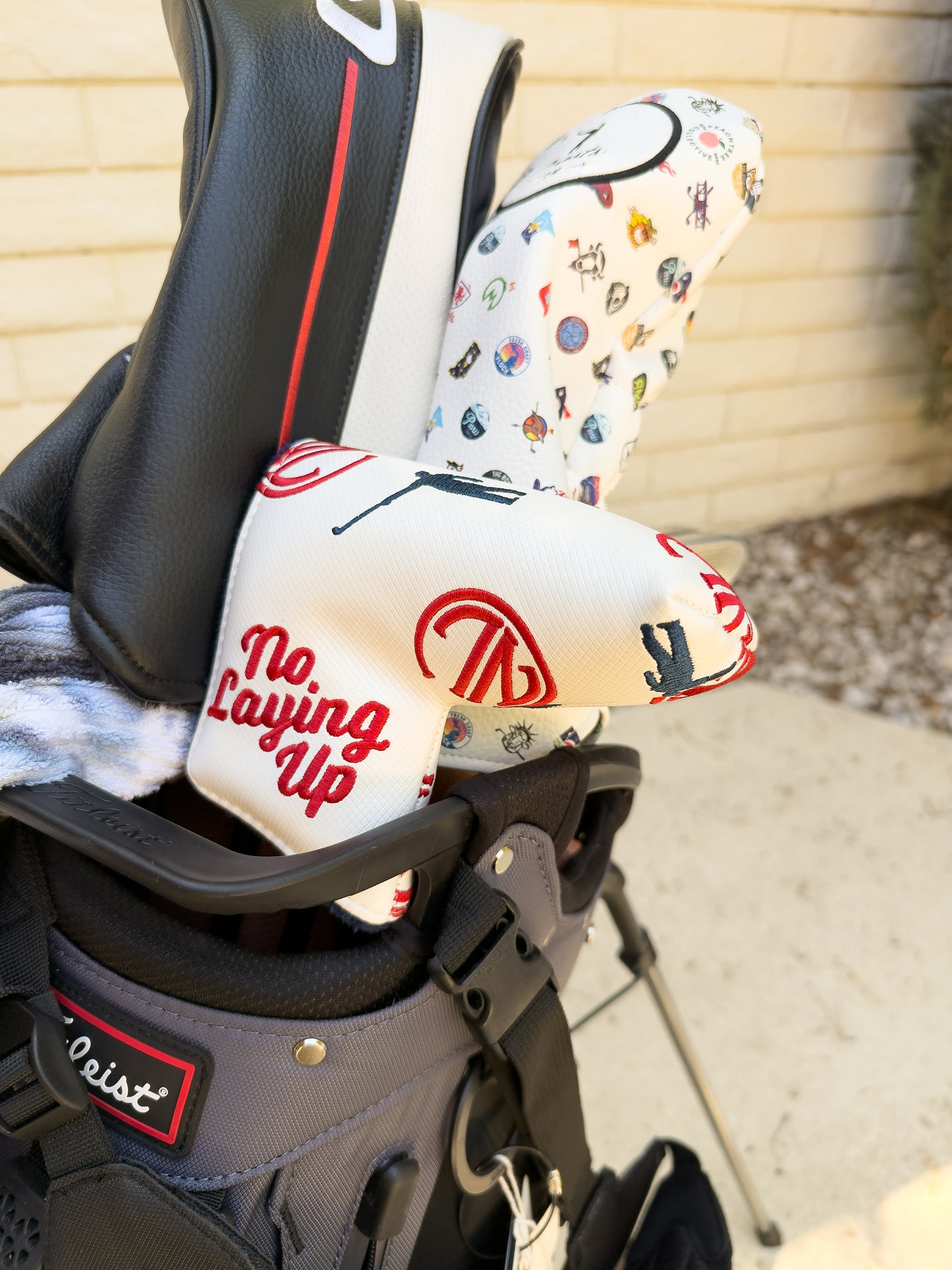 NLU x Handcrafted Golf Blade Putter Cover | White w/ Red and Navy Dancing Logos