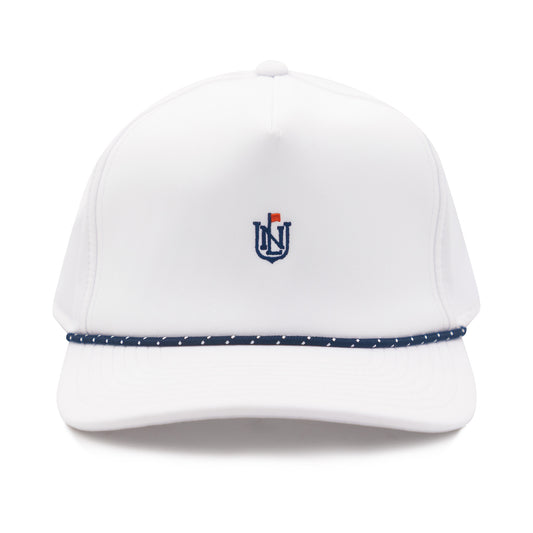 The NLU Crest Performance Rope Hat | White w/ Navy & Red Crest + Navy & White Rope
