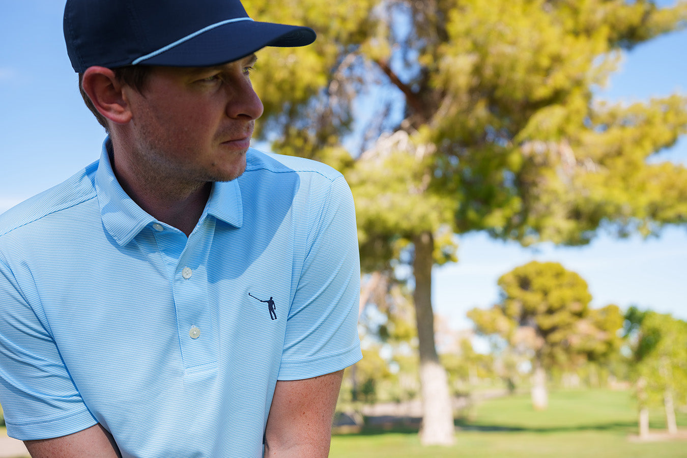 NLU x FJ MicroFeeder Stripe Lisle Polo | Light Blue & White (Traditional Fit)