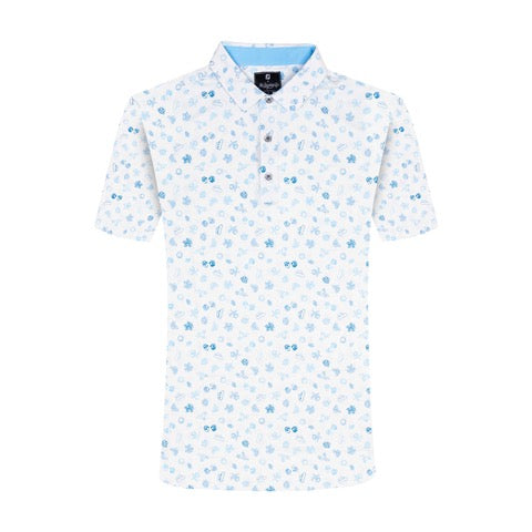 NLU x FJ Strapped Icons Printed Polo | White (Athletic Fit)