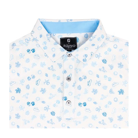 NLU x FJ Strapped Icons Printed Polo | White (Athletic Fit)