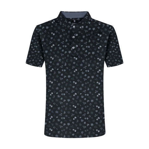 NLU x FJ Strapped Icons Printed Polo | Black (Athletic Fit)