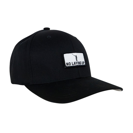 No Laying Up Patch Hat | Black FlexFit w/ White & Black Wayward Drive Patch