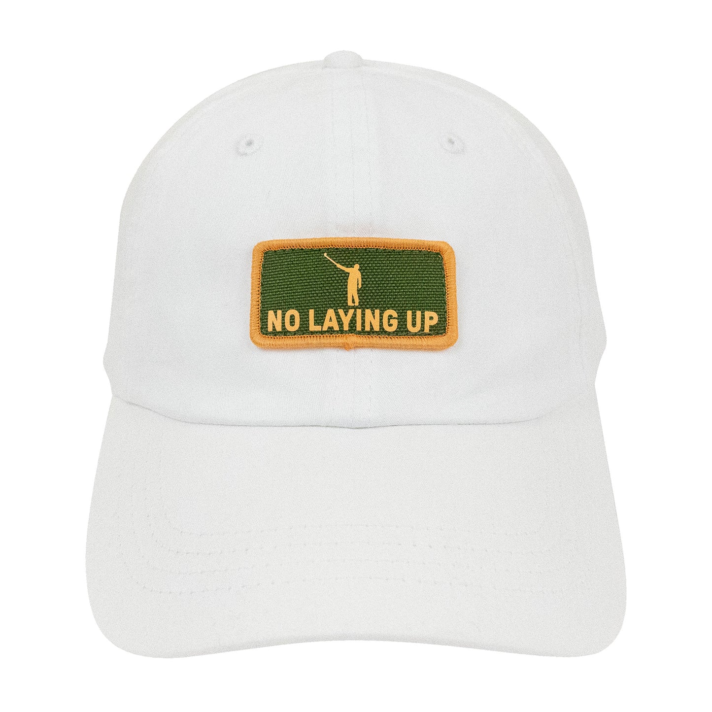 No Laying Up Small Fit Dad Hat | White w/ Green & Yellow Patch
