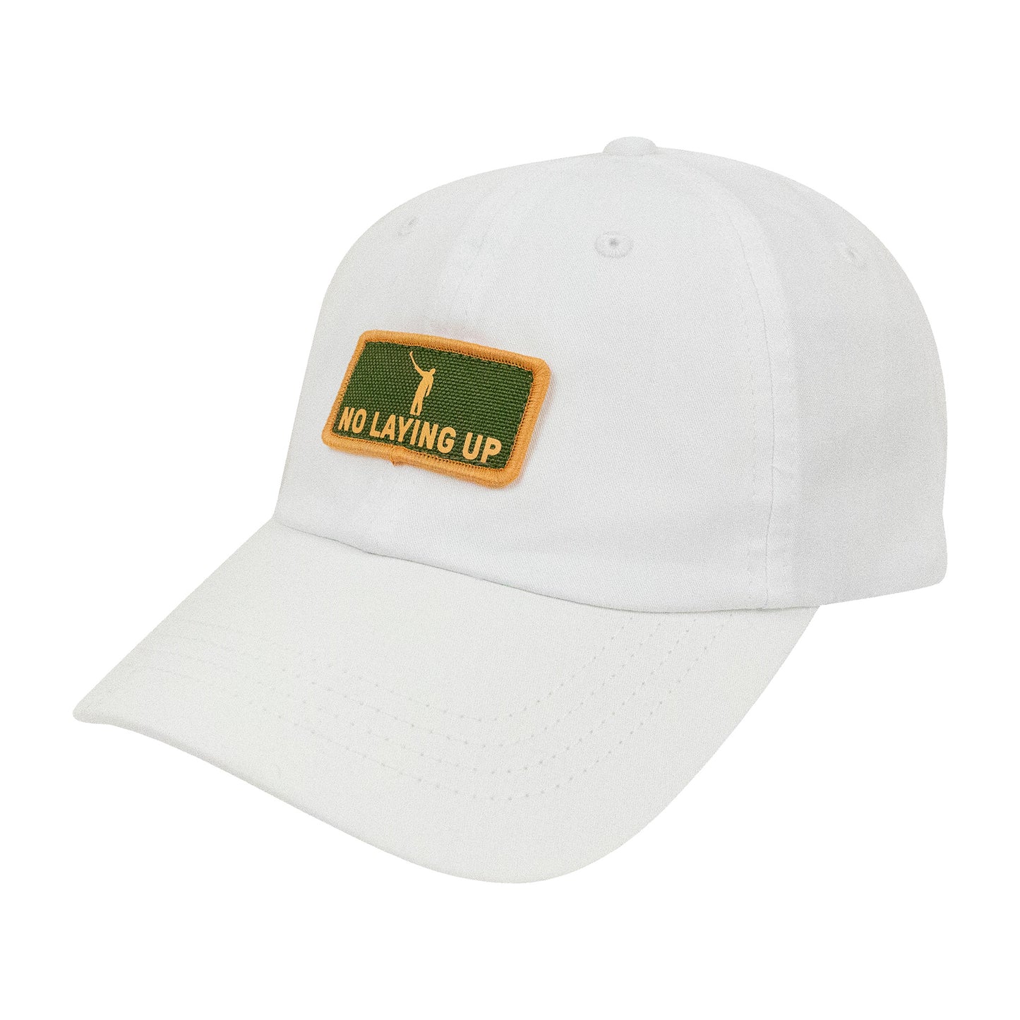 No Laying Up Small Fit Dad Hat | White w/ Green & Yellow Patch