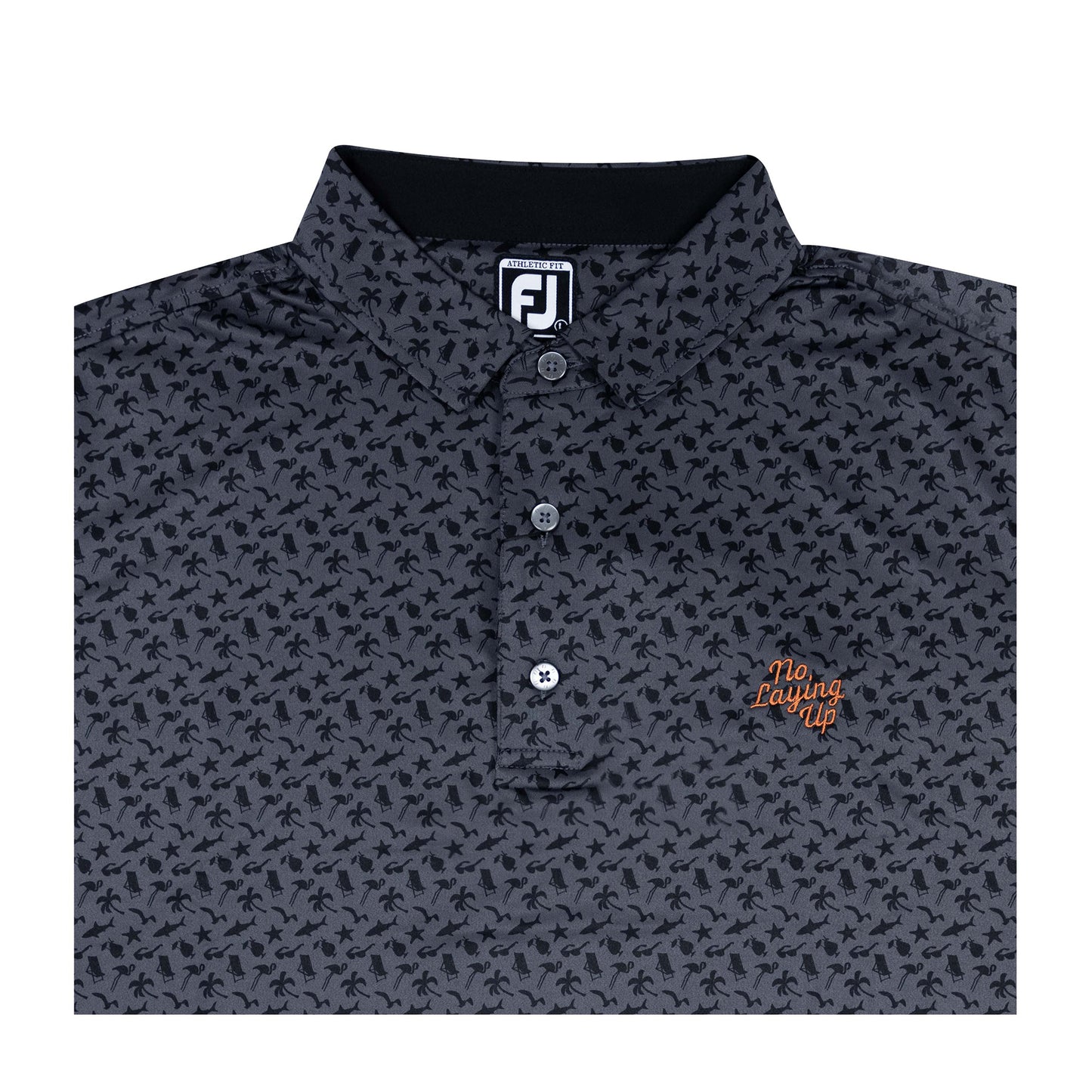 NLU x FJ Beach Print Polo | Black (Athletic Fit)