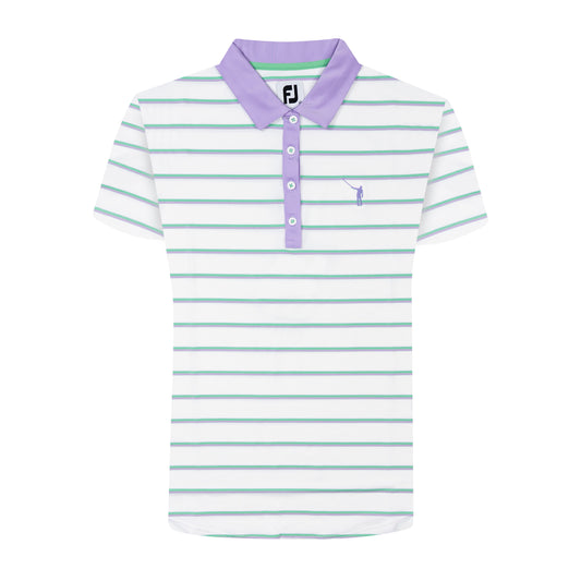 NLU x FJ Ladies Short Sleeve Stripe Polo | White/Lavender/Mint