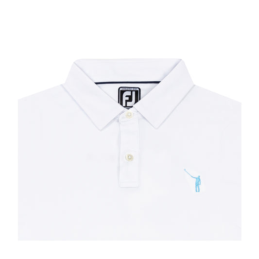 NLU x FJ Solid Lisle Polo | White w/ Sky Blue Wayward (Athletic Fit)