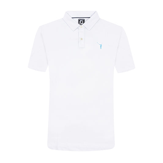 NLU x FJ Solid Lisle Polo | White w/ Sky Blue Wayward (Athletic Fit)
