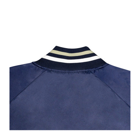 No Laying Up x Official League Summer Satin Baseball Jacket | Navy & Silver