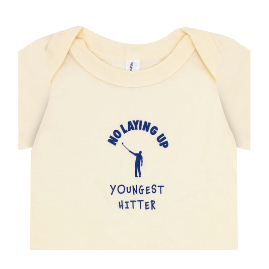 No Laying Up Youngest Hitter Onesie | Natural w/ Navy