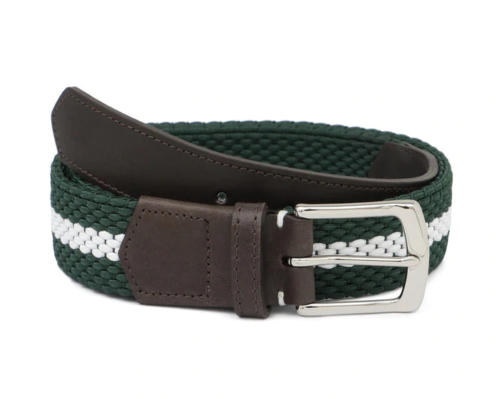 NLU + H&B Stretch Belt | Evergreen & White Club Stripe