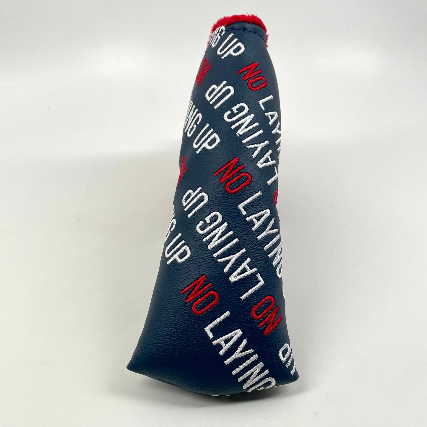 No Laying Up Blade Putter Cover | Navy w/ Red and White Repeating Wordmark