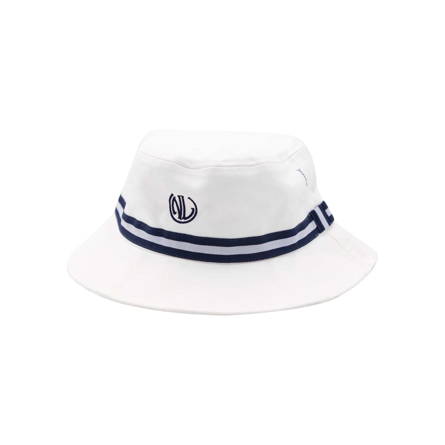 NLU Monogram Performance Bucket Hat - White w/ Navy Ribbon