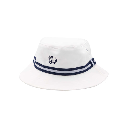 NLU Monogram Performance Bucket Hat - White w/ Navy Ribbon