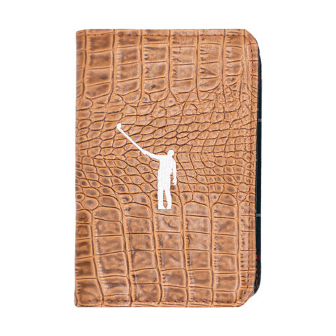 NLU Scorecard Holder | Cognac Gator Leather w/ White Wayward Drive Logo