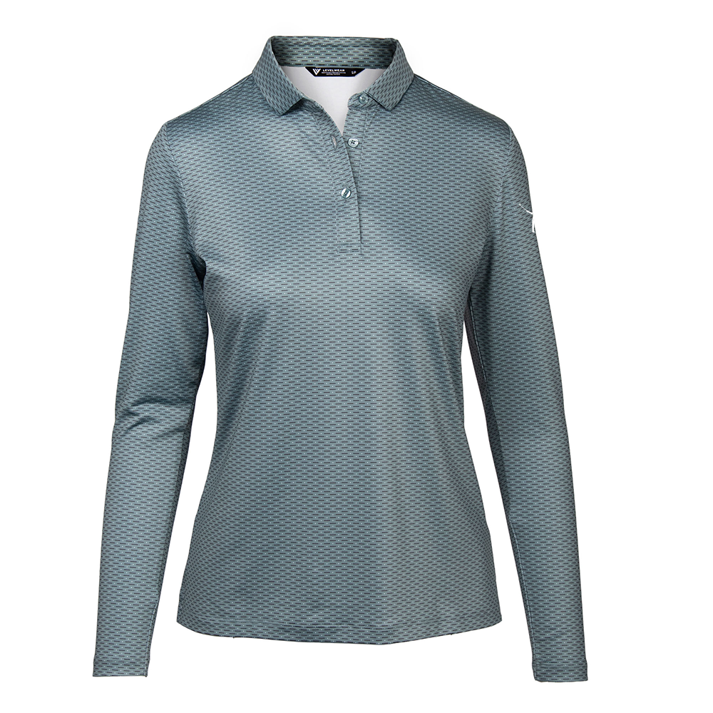 Ladies Long Sleeve Printed Polo by Levelwear | Sea Foam