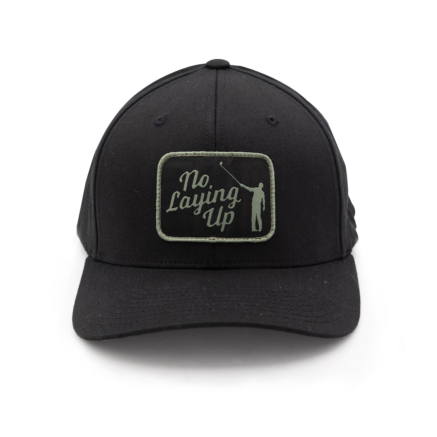 No Laying Up XXL Patch Hat | Black FlexFit with Green and Black Retro Rectangle Patch