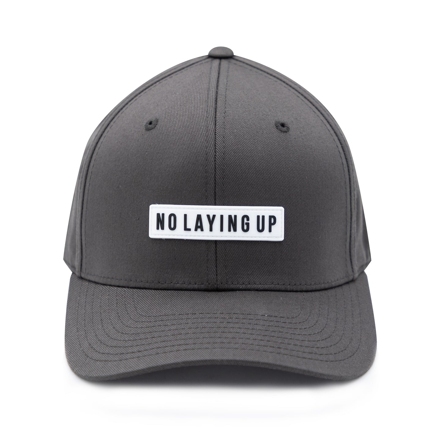 No Laying Up XXL Patch Hat | Dark Grey FlexFit with White No Laying Up PVC Patch