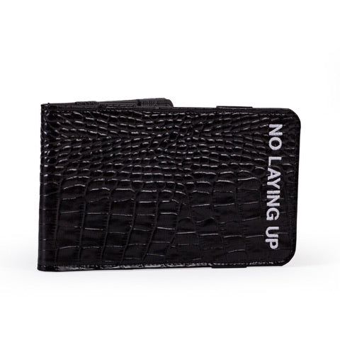 Yardage Book Cover | Black Gator Leather w/ White Wayward