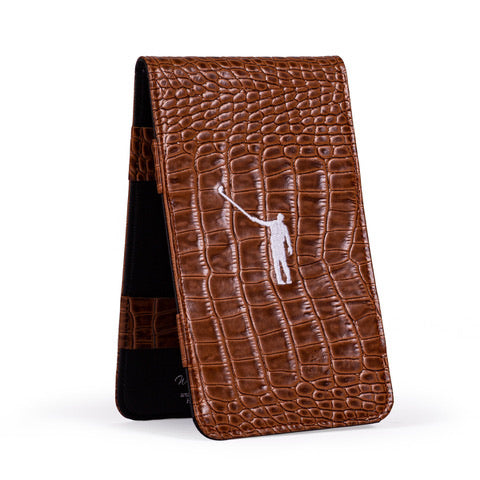 Yardage Book Cover | Cognac Gator Leather w/ White Wayward