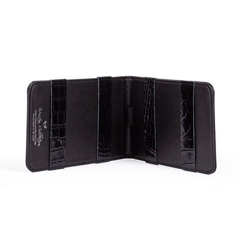 Yardage Book Cover | Black Gator Leather w/ White Wayward