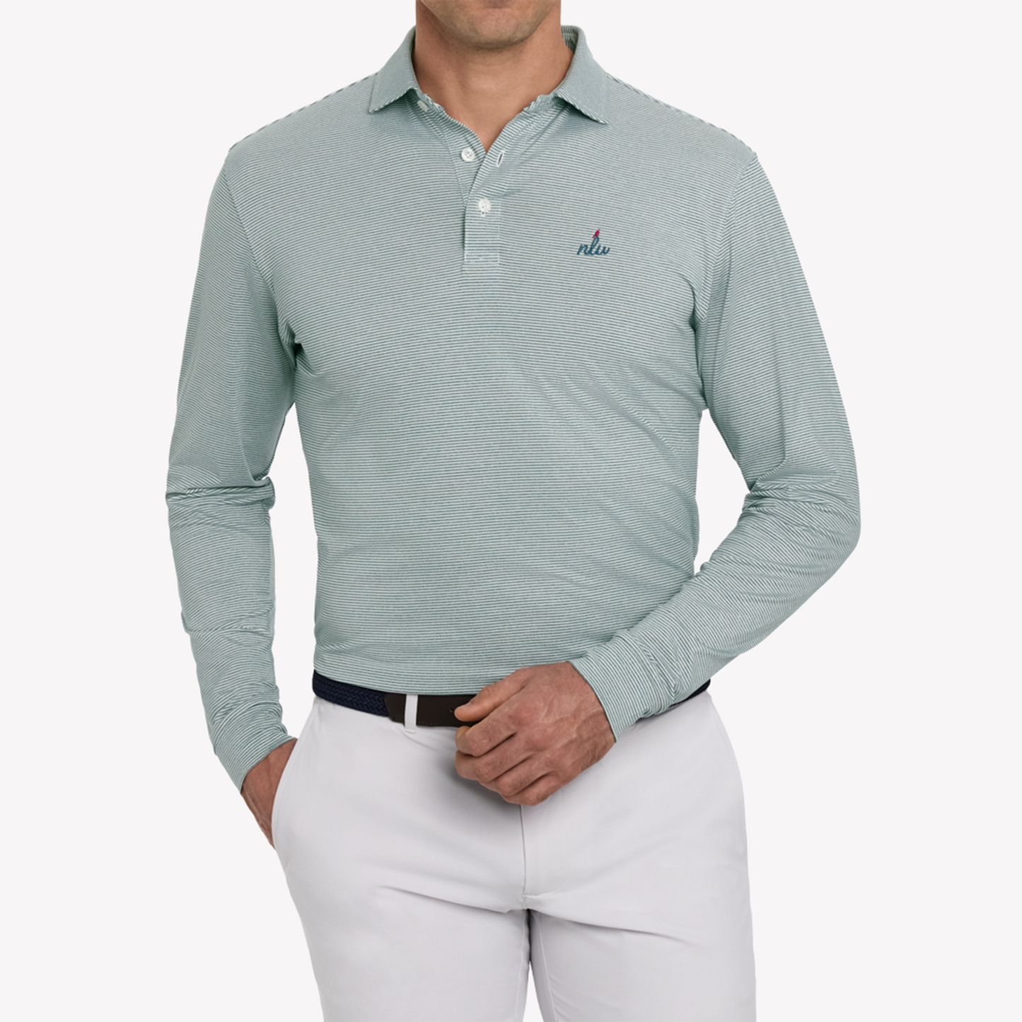 NLU x H&B Burke Long Sleeve Polo | Heathered California Spruce