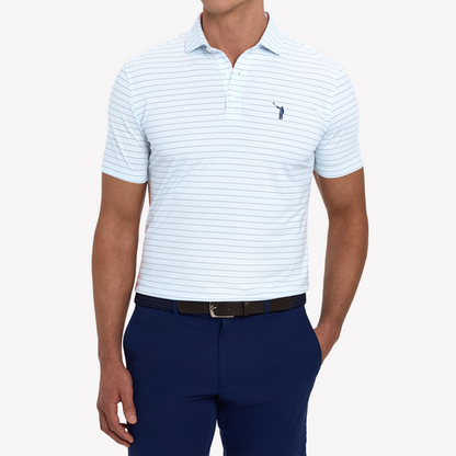 NLU x H&B Stanley AIRation Polo | White w/ Vista & Pacific Blue