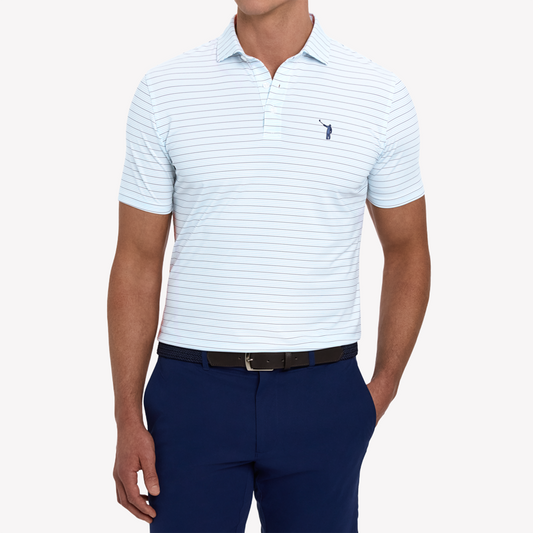 NLU x H&B Stanley AIRation Polo | White w/ Vista & Pacific Blue