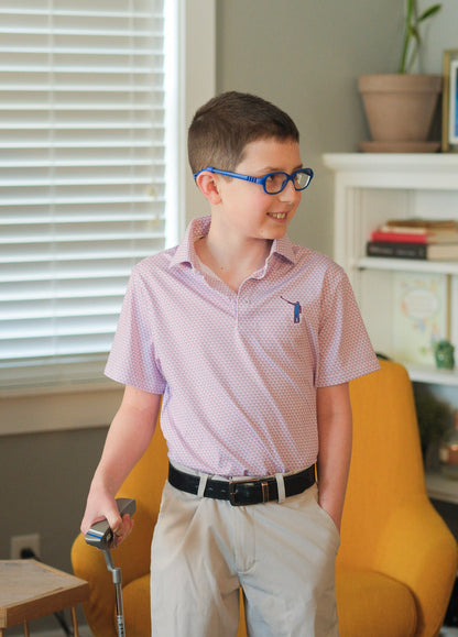 NLU x H&B Justice Printed Polo - Boy's | Horizon Blue & Cabernet
