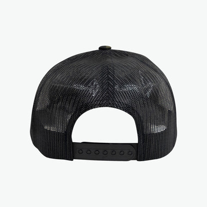 No Laying Up Trucker Hat | Black Camo w/ White & Green Patch