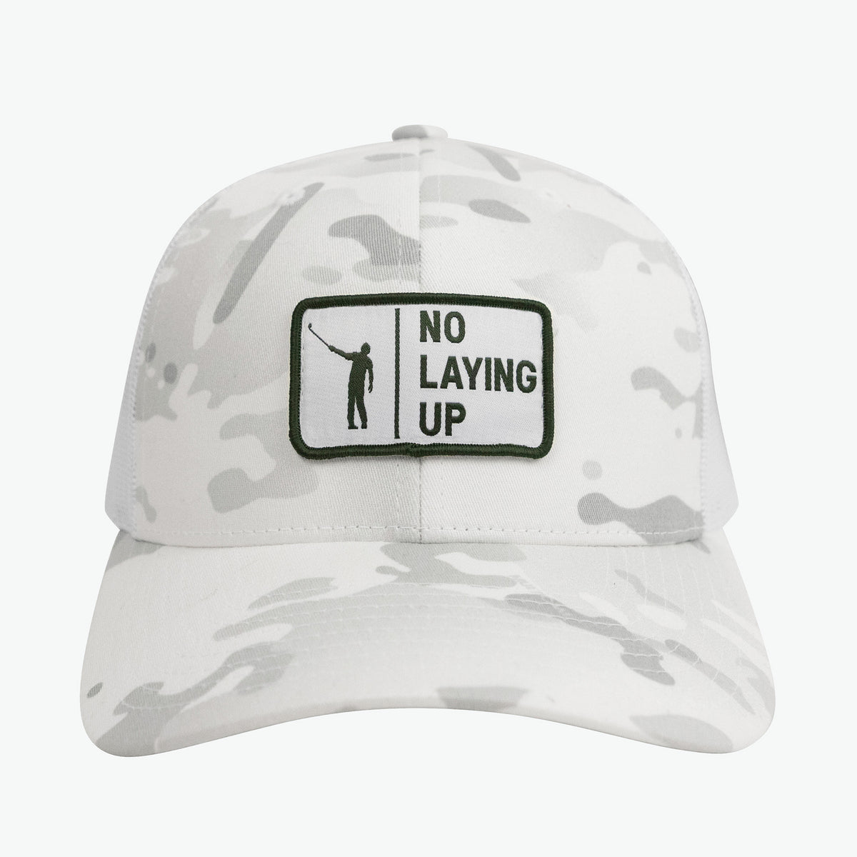 No Laying Up Trucker Hat | White Camo w/ White & Green Patch