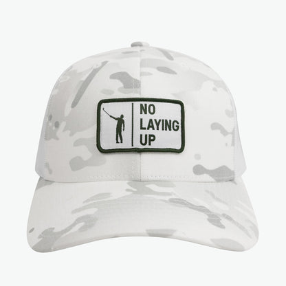 No Laying Up Trucker Hat | White Camo w/ White & Green Patch